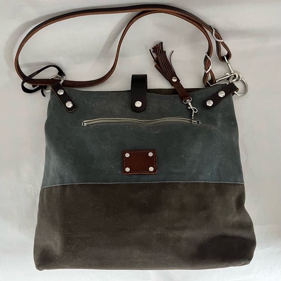 WAXT by BABS waxed canvas & leather Crossbody Messenger bag purse satchel tote - Picture 3 of 13